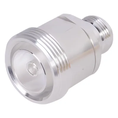 Adaptador en Línea de Conector DIN 7-16 Hembra a N Hembra, Plata / Plata / Teflón.