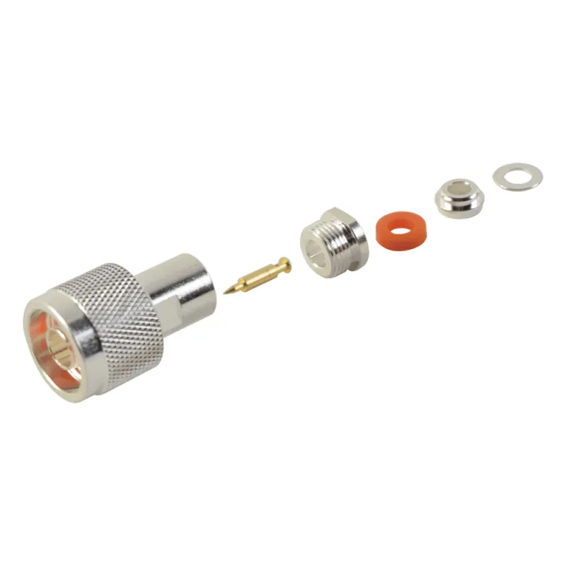 Conector N Macho de Rosca para RG-58/U, RG-142/U, Plata/ Oro/ Teflón.