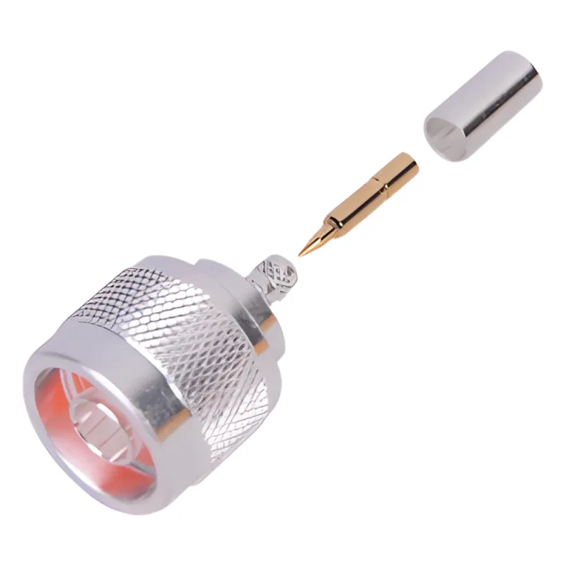 Conector N Macho de Anillo Plegable para Cable LP-195, RG-58/U, Plata/ Oro/ Teflón.