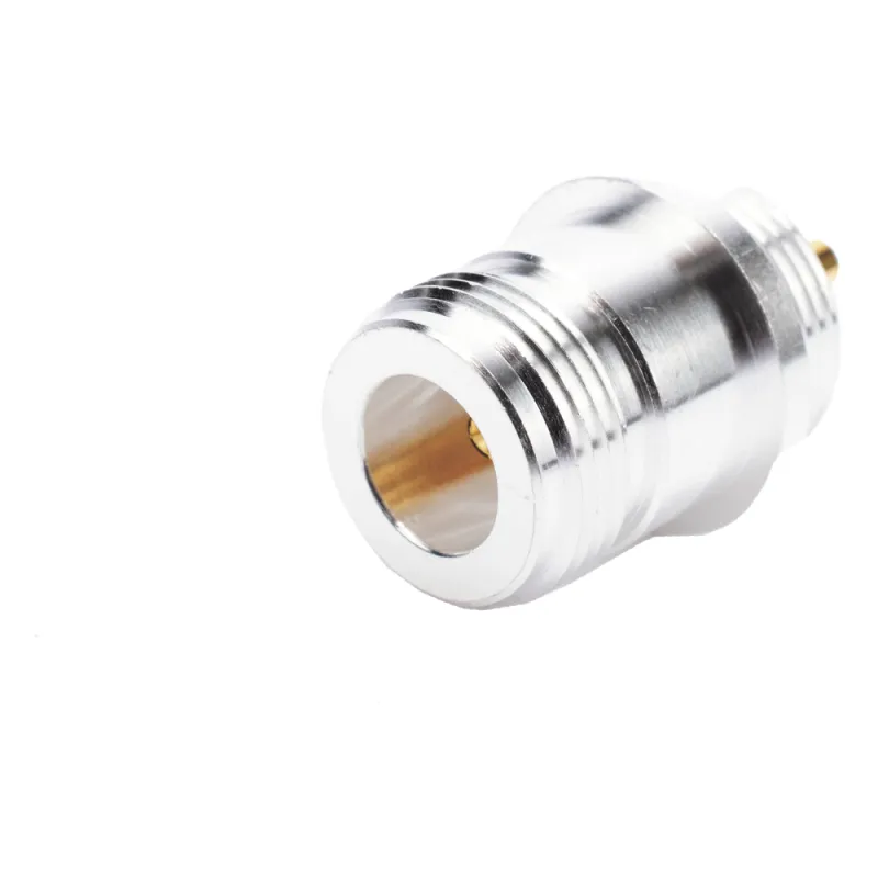 Conector N Hembra, para Montaje Frontal en Panel, Doble D Plano, Plata/ Oro/ Teflón.