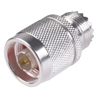 Adaptador en Línea, de Conector N Macho a UHF Hembra (SO-239), Plata/ Oro/ Teflón.