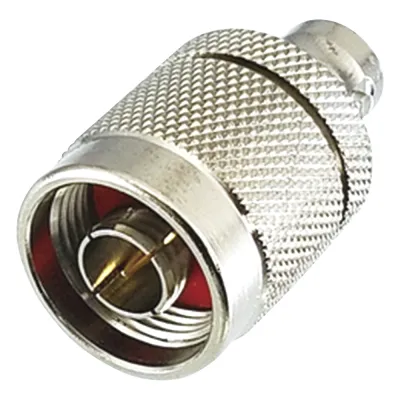 Adaptador en Línea de Conector N Macho a BNC Hembra, Plata/ Oro/ Teflón.