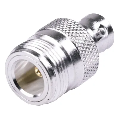 Adaptador en Línea, de Conector N Hembra a BNC Hembra, Plata/ Oro/ Teflón.