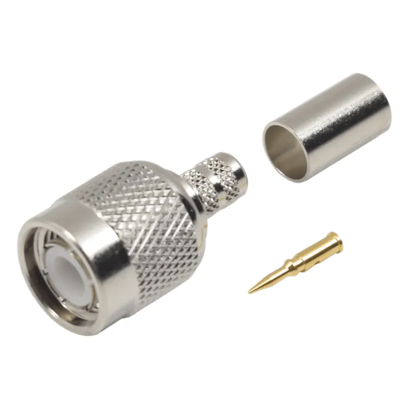 Conector TNC Macho de Anillo Plegable para Cables RG-58/U, RG-142/U, LMR-195, Níquel/ Oro/ Teflón.
