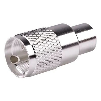 Conector UHF Macho (PL-259) para cables LP-400, RG-8/U, RG-8U-SYS, 8237, 8267, 8268, 9913, CTN-400, 7810, 8214, 7810A, RFLASH-1113, LMR-400, Plata (Concha-Níquel)/ Plata/ D.A.P. (Fibra Sintética)