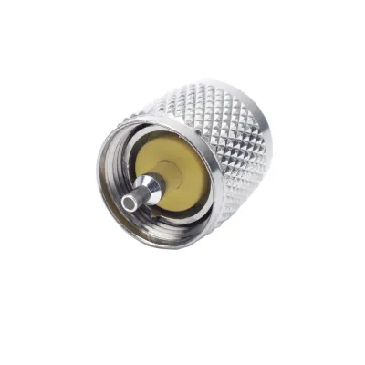 Conector UHF Macho (PL-259) de Anillo Plegable para Cable Coaxial RG-8/X, 9258, LMR-240, Níquel/ Plata/ Baquelita.