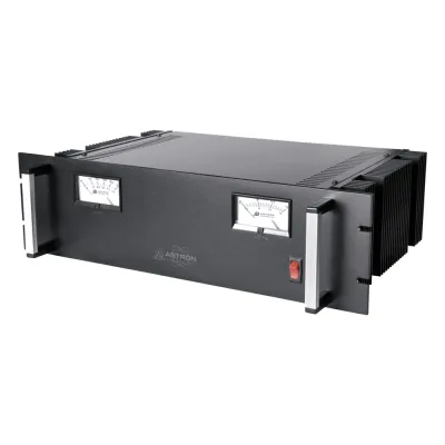 Fuente de poder 13.8Vcc, 50A, lineal regulada con circuito cargador de baterías, medidores, para instalación en rack
