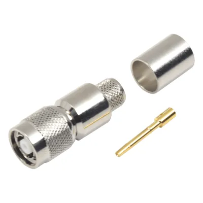 Conector TNC Macho Inverso, Anillo Plegable para ensamblar en cables RG-8/U, LMR-400, Níquel, Oro, Teflón