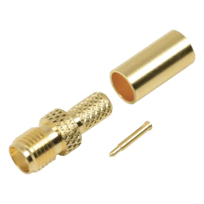Conector SMA hembra inverso de anillo plegable para cable RG-58/U, Oro/ Oro Teflón.