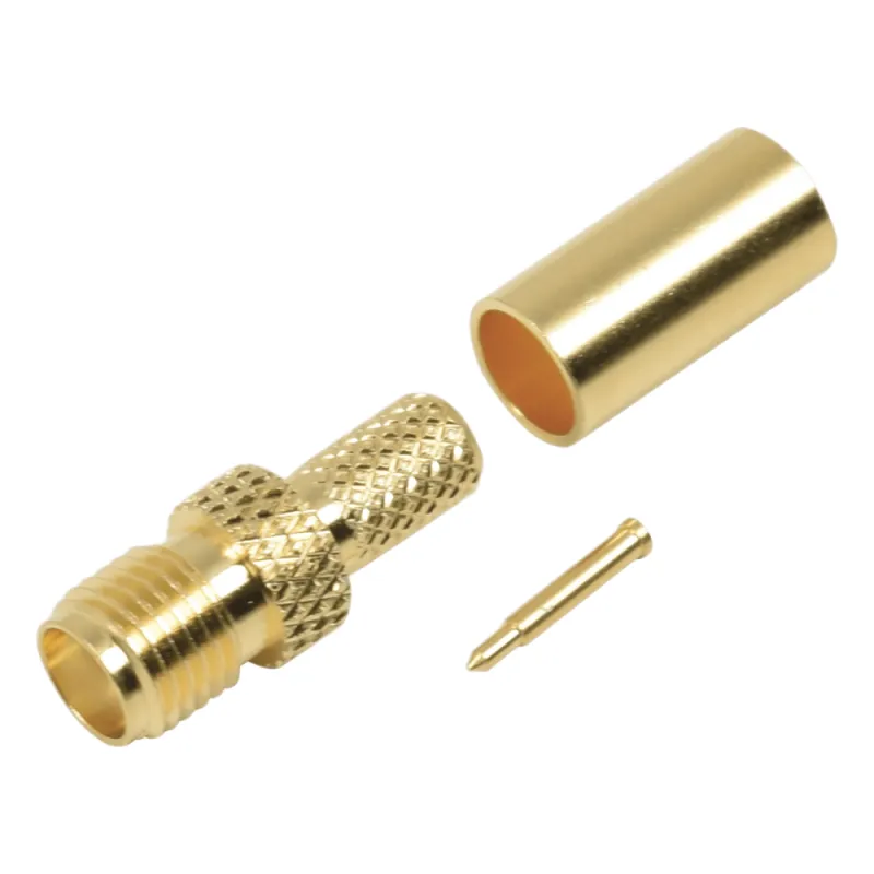 Conector SMA hembra inverso de anillo plegable para cable RG-58/U, Oro/ Oro Teflón.