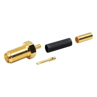 Conector SMA Hembra de Anillo Plegable para Cables RG-174/U, 8216, Oro/ Oro/ Teflón.
