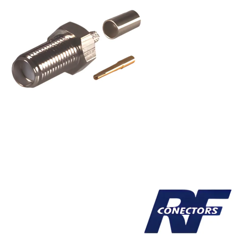 Conector SMA Hembra de Anillo Plegable para Cable RG-58/U, Niquel/ Oro / Teflón.