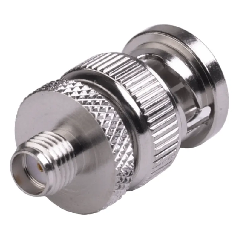 Adaptador en Línea de Conector SMA Hembra a BNC Macho, Níquel/ Oro/ Teflón.