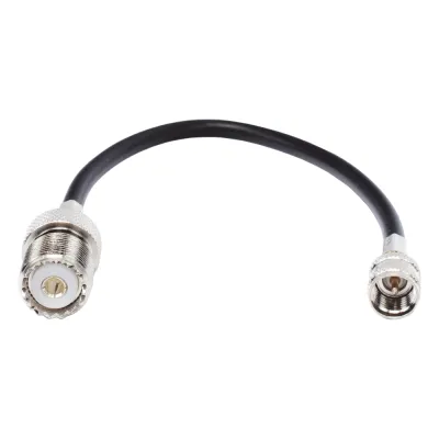 Jumper Adaptador de Conector Mini UHF Macho a UHF Hembra (SO-239), Níquel/ Oro y Plata/ Delrin.