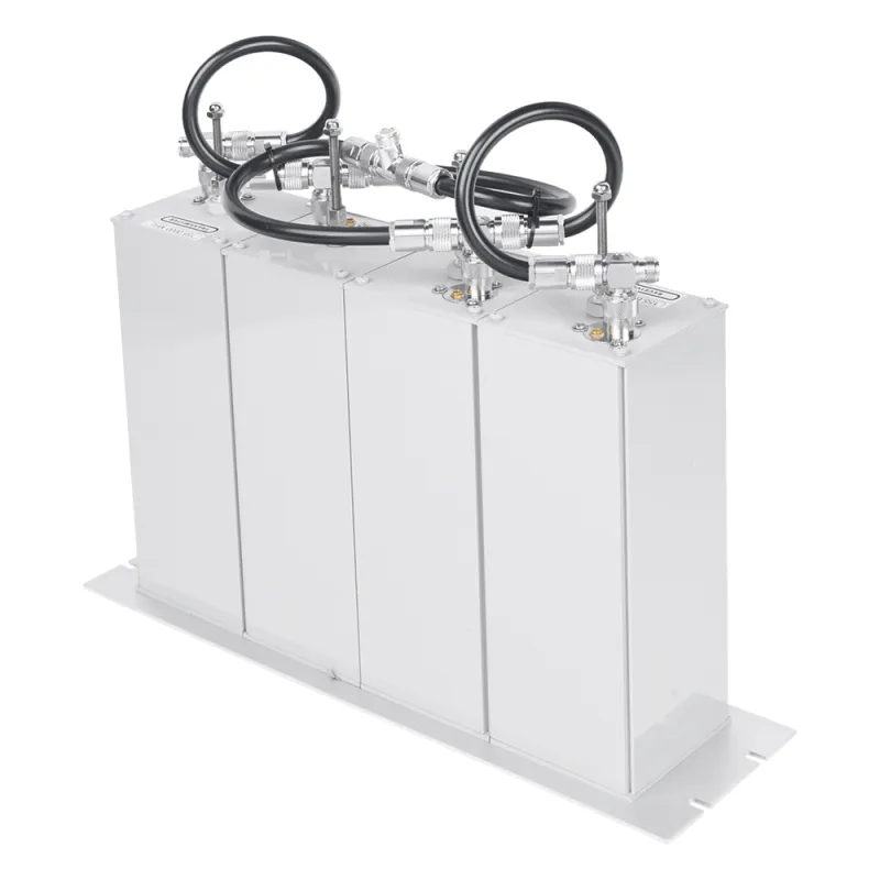 Duplexer Compacto Pasa Banda-Rechazo de Banda, 148-174 MHz, 4Cav.(4" por Lado) 600 kHz, 1.5 dB, 350 Watt, N Hembras.