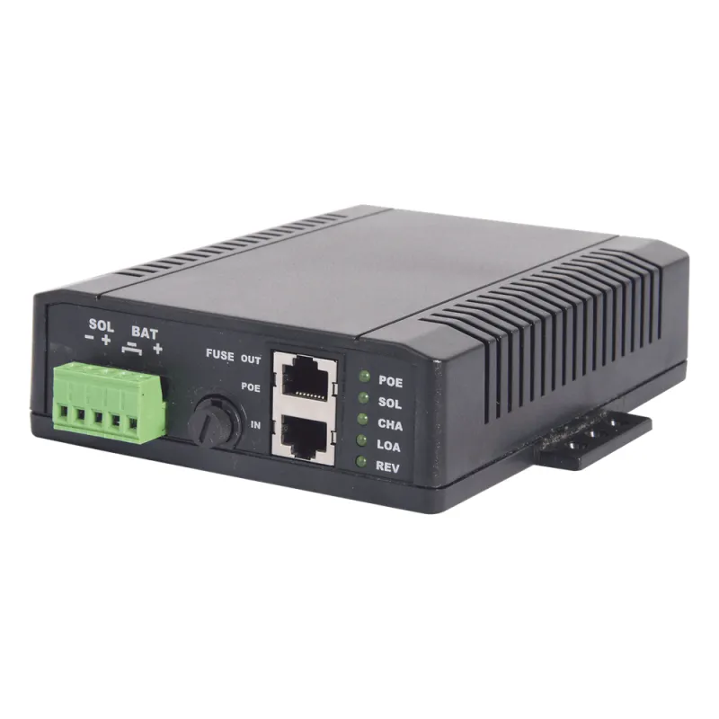 Controlador Solar POE, Entrada 12 Vcc Hasta un Panel Solar de 125 Watts, Salida PoE Pasivo en 12 Vcc Hasta 10 Watts Máximo.