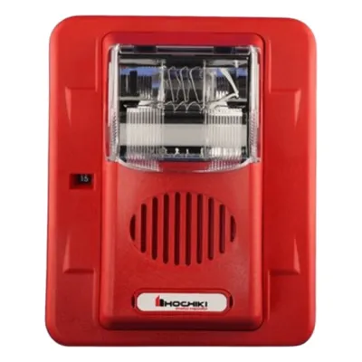 Sirena Estrobo, 24 Vcd, Multi-Candela 15 hasta 110 cd, Montaje En Pared, Color Rojo, Serie HEC3 (0500-06020), Hochiki