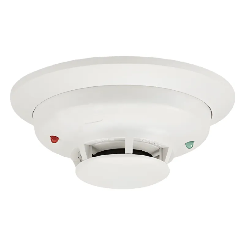 Detector fotoeléctrico de humo de 2 hilos con sensor térmico fijo a 57 grados C, para sistemas convencionales