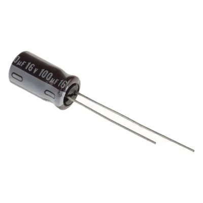Capacitor Electrolítico de Aluminio, Radial de 100 µFd, 16 Vcc, 105 °C, 5.0 x 11 mm.