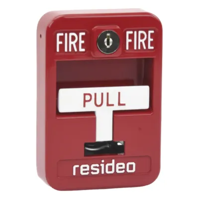 Estación manual de jalón contra incendio de acción simple, reset con llave, cumple ADA, carcasa de aluminio fundido