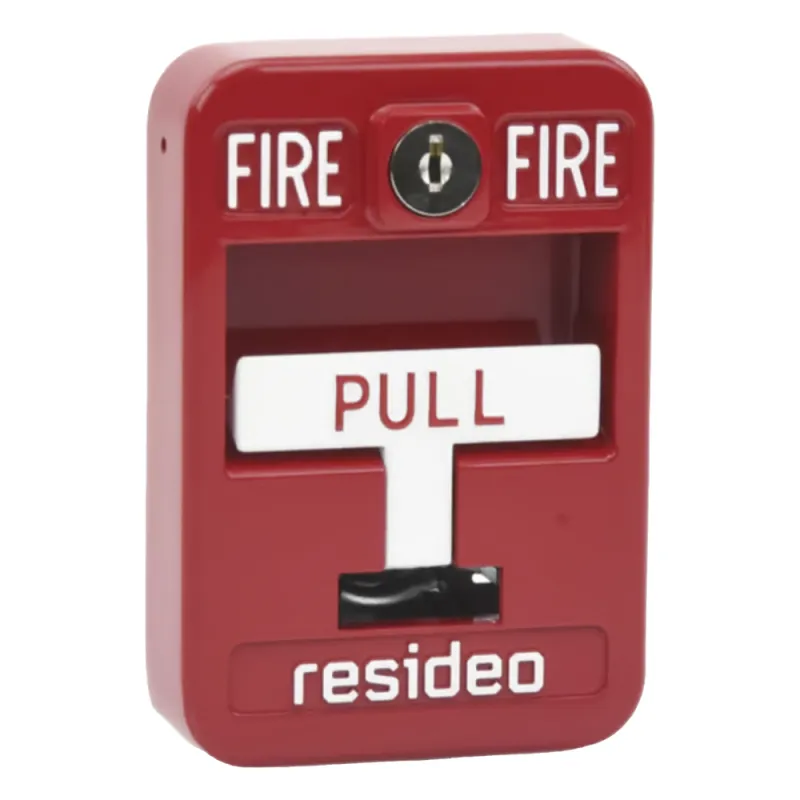 Estación manual de jalón contra incendio de acción simple, reset con llave, cumple ADA, carcasa de aluminio fundido
