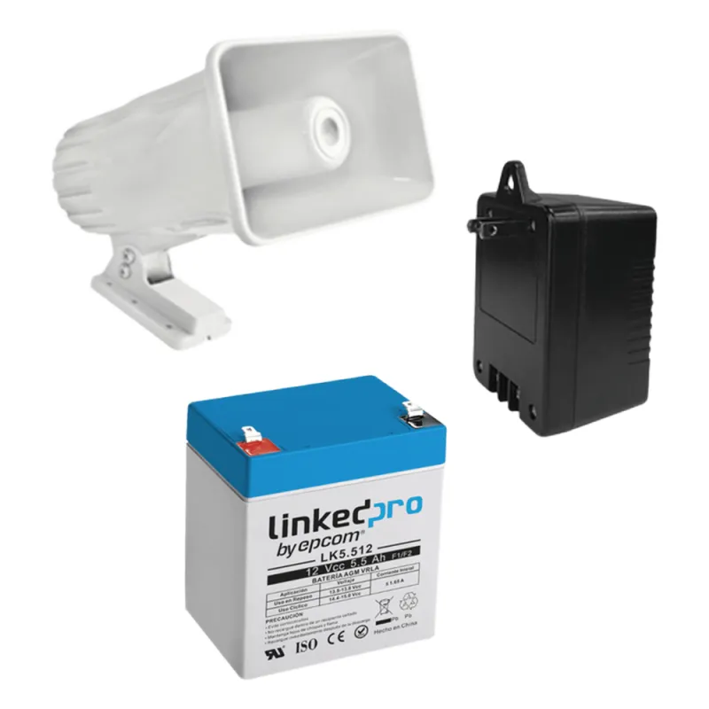 Kit de accesorios con Bateria 5.5 Ah, Transformador 16.5Vca y sirena de 30 watts