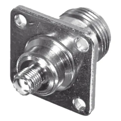 Adaptador en Línea para Panel de SMA Hembra a N Hembra, Montaje Trasero para 18 mm entre Centros, Níquel/ Oro/ Teflón.