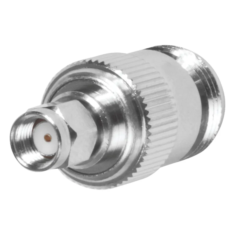 Adaptador en Línea, de Conector SMA Macho Inverso a N Hembra, Níquel/ Oro/ Teflón.