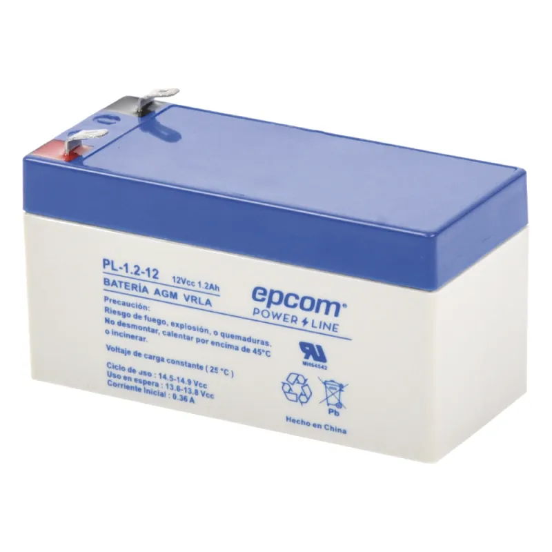 Batería 12 Vcc / 1.2 Ah / UL / Tecnología AGM-VRLA / Para uso en equipo electrónico Alarmas de intrusión / Incendio/ Control de acceso / Video Vigilancia / Terminales F1 / Cargador recomendado CHR-80.