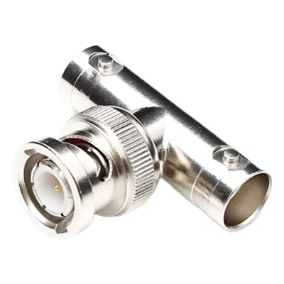 Adaptador en T para 75 Ohm de Conector BNC Macho a Doble BNC Hembra, Níquel/ Oro/ Teflón.
