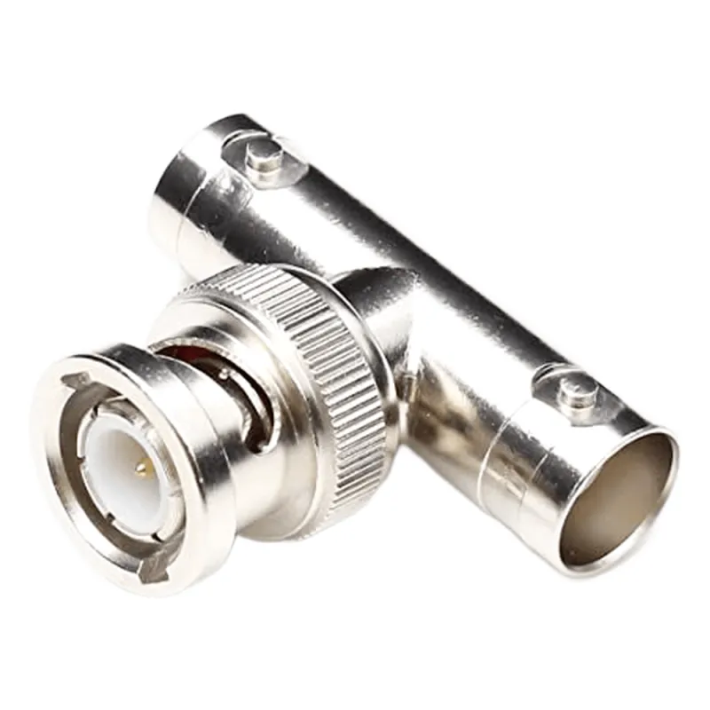 Adaptador en T para 75 Ohm de Conector BNC Macho a Doble BNC Hembra, Níquel/ Oro/ Teflón.
