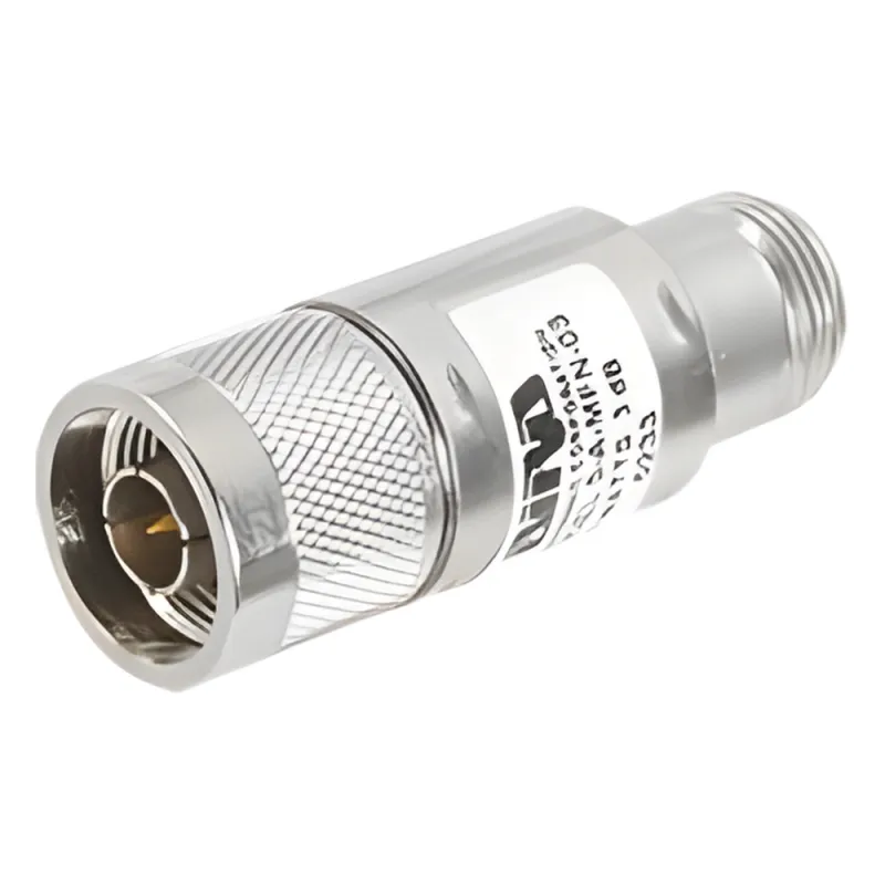 Atenuador en Línea de 3 dB, 5 Watt Máximo, CD-4 GHz, Conectores N Macho-Hembra.