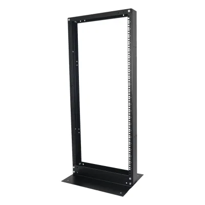 Rack de 2 Postes, Estándar 19", 24 Unidades, Fabricado en Acero, Base "L" para Anclar a Piso.