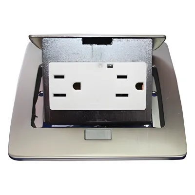 Mini Caja de Piso Rectangular en Acero Inoxidable con 2 Contactos Eléctricos (11000-21201)
