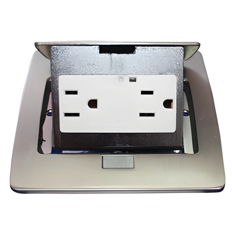 Mini Caja de Piso Rectangular en Acero Inoxidable con 2 Contactos Eléctricos (11000-21201)