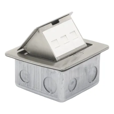 Mini Caja de Piso Rectangular para Datos y Conectores Tipo Keystone, Color y Material en Acero Inoxidable (3 Puertos) (11000-21202)