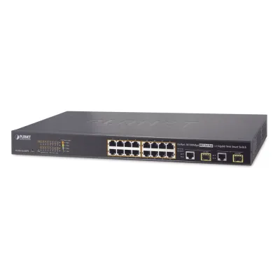 Switch Administrable L2 de 16 Puertos PoE+ y 2 Puertos Compartidos Gigabit TP/SFP