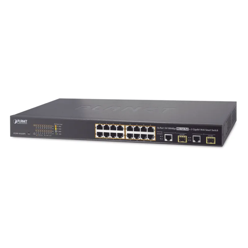 Switch Administrable L2 de 16 Puertos PoE+ y 2 Puertos Compartidos Gigabit TP/SFP