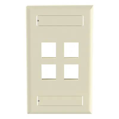 Placa de Pared NetKey Vertical, Salida Para 4 Puertos Keystone, Con Espacios Para Etiquetas, Color Marfil