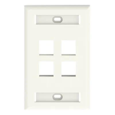 Placa de Pared NetKey Vertical, Salida Para 4 Puertos Keystone, Con Espacios Para Etiquetas, Color Blanco Mate