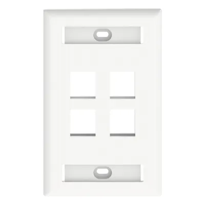 Placa de Pared NetKey Vertical, Salida Para 4 Puertos Keystone, Con Espacios Para Etiquetas, Color Blanco