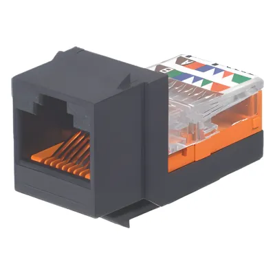 Conector Jack NetKey Estilo Leadframe, Tipo Keystone, Categoría 5e, de 8 Posiciones y 8 Cables, Color Negro