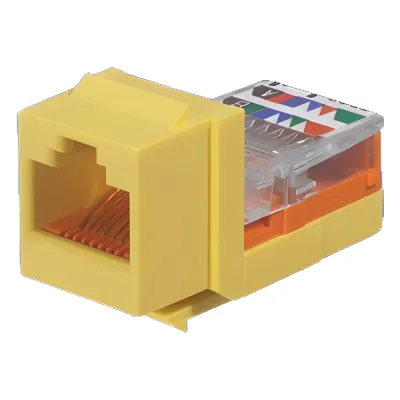 Conector Jack NetKey Estilo Leadframe, Tipo Keystone, Categoría 5e, de 8 Posiciones y 8 Cables, Color Amarillo