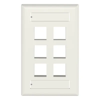Placa de Pared NetKey Vertical, Salida Para 6 Puertos Keystone, Con Espacios Para Etiquetas, Color Blanco Mate