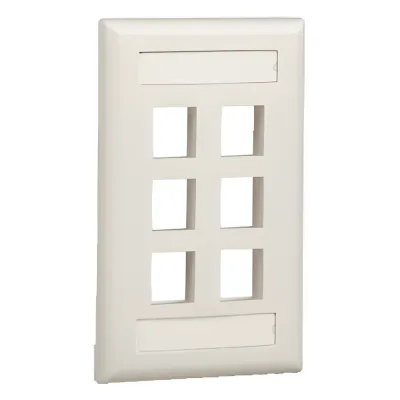Placa de Pared NetKey Vertical, Salida Para 6 Puertos Keystone, Con Espacios Para Etiquetas, Color Blanco