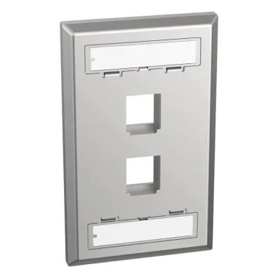 Placa de Pared NetKey Vertical, Salida Para 2 Puertos Keystone, Con Espacios Para Etiquetas, de Acero Inoxidable