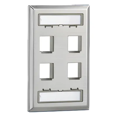 Placa de Pared NetKey Vertical, Salida Para 4 Puertos Keystone, Con Espacios Para Etiquetas, de Acero Inoxidable
