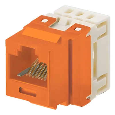 Conector Jack NetKey Estilo 110 (de Impacto), Tipo Keystone, Categoría 5e, de 8 Posiciones y 8 Cables, Color Naranja