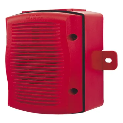 Bocina para exterior con caja intemperie, montaje en pared, voltaje dual 25/70.7 Vrms, color rojo