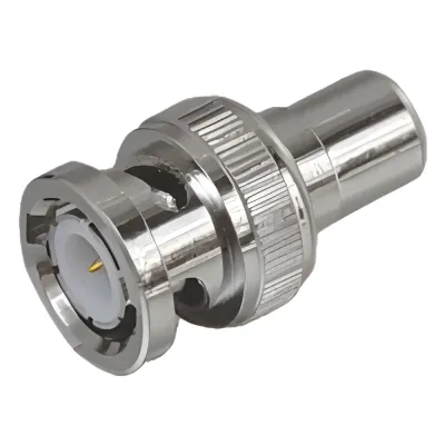 Adaptador en Línea para 75 Ohm, de Conector BNC Macho a RCA Hembra en Aplicaciones de Audio-Video para Cámaras, Monitores y DVR's.